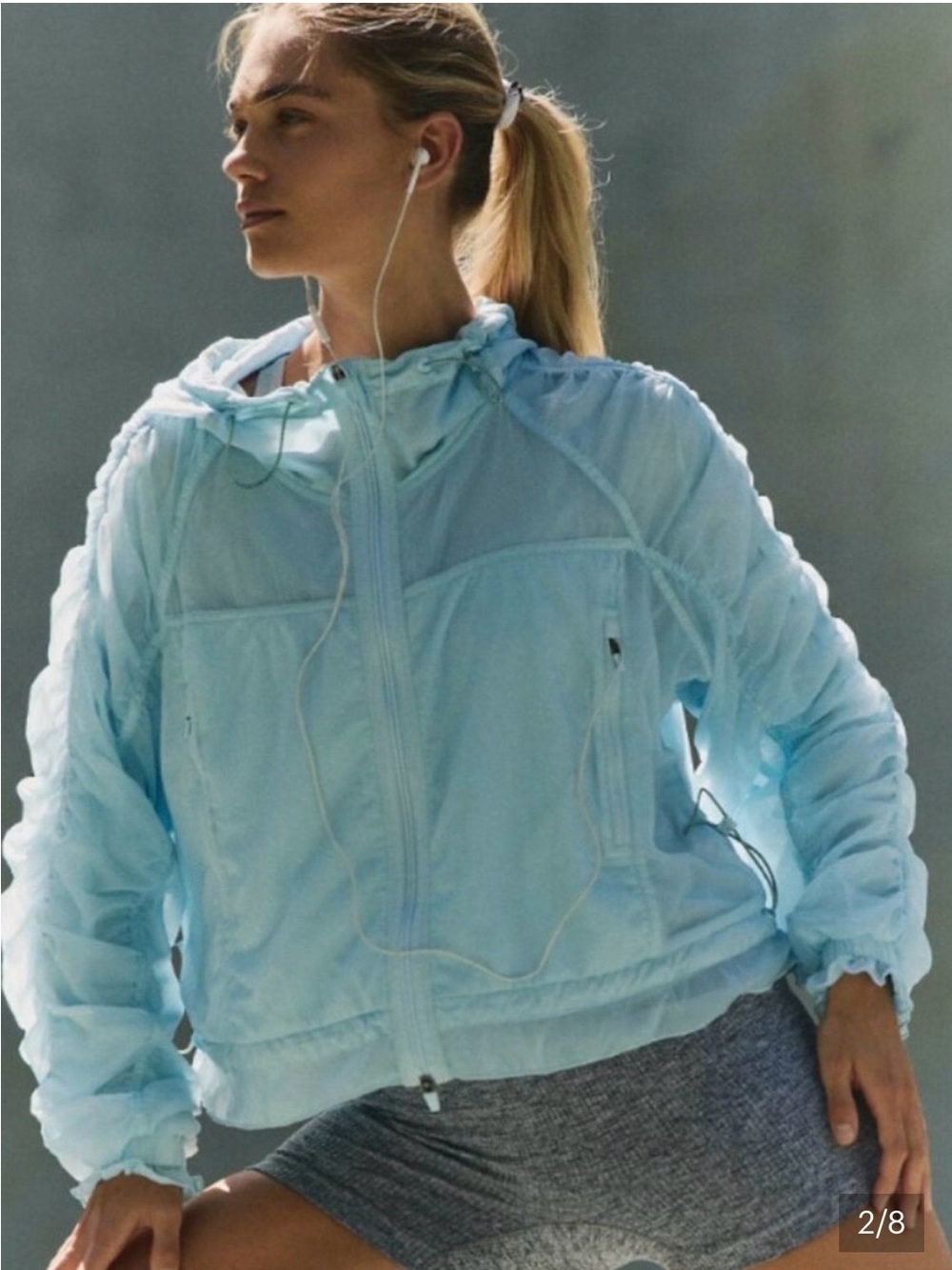 Free People Sheer Bliss Pale Blue Lightweight Hooded Jacket Size Medium NWT - Picture 2 of 5